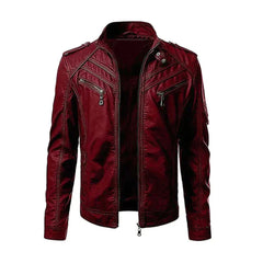 Burgundy Mens Motorcycle Leather Jacket