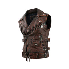 Men's Brown Vintage Full Zip Original Moto Vest