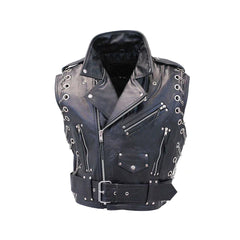 Men's Chain & Metal Studs Original Leather Moto Vest