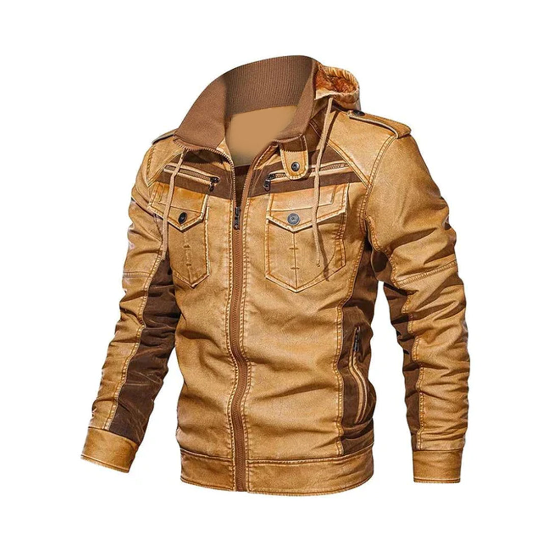 Camel Leather Cafe Racer Jacket