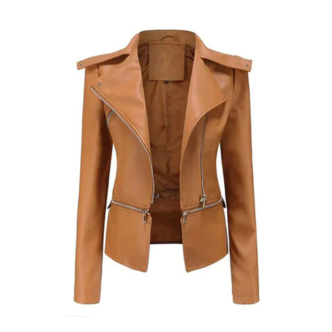 Women Coffee Kirsten Asymmetrical Style Original Leather Jacket