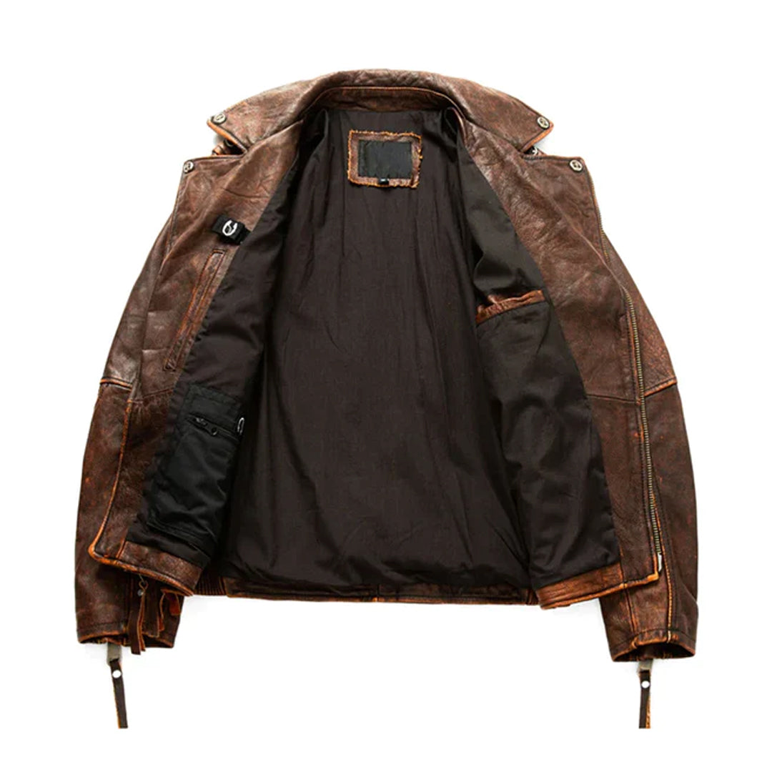 Brown Men's Asymmetrical Full Zip Genuine Leather Jacket