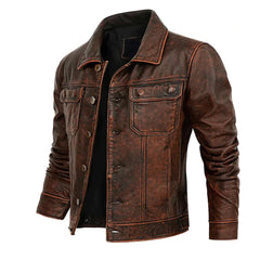 Men's Vintage Distressed Style Genuine Leather Jacket