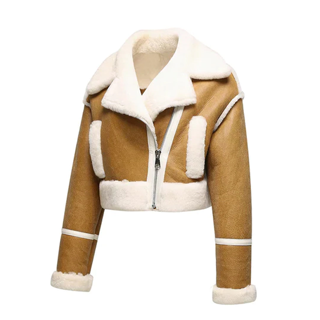 Women's Shearling Asymmetrical Cropped Jacket