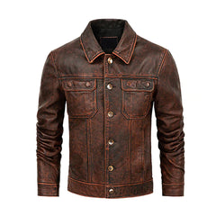 Men's Vintage Distressed Style Genuine Leather Jacket