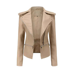 Women Apricot Kirsten Asymmetrical Style Original Leather Jacket