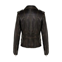 Women's Brown Asymmetrical Front Zip Fitted Moto Jacket