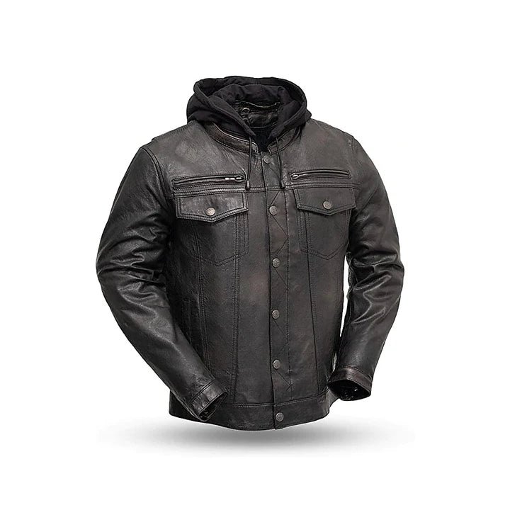 Men's Dutch Leather Removeable Hood Original Biker Jacket