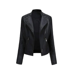 Women's Black Short Zip Lace Up Shoulder Moto Jacket