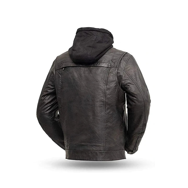 Men's Dutch Leather Removeable Hood Original Biker Jacket