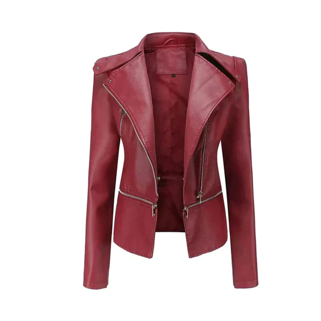 Women Burgundy Kirsten Asymmetrical Style Original Leather Jacket