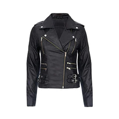 Women's Black Asymmetrical Front Zip Fitted Moto Jacket