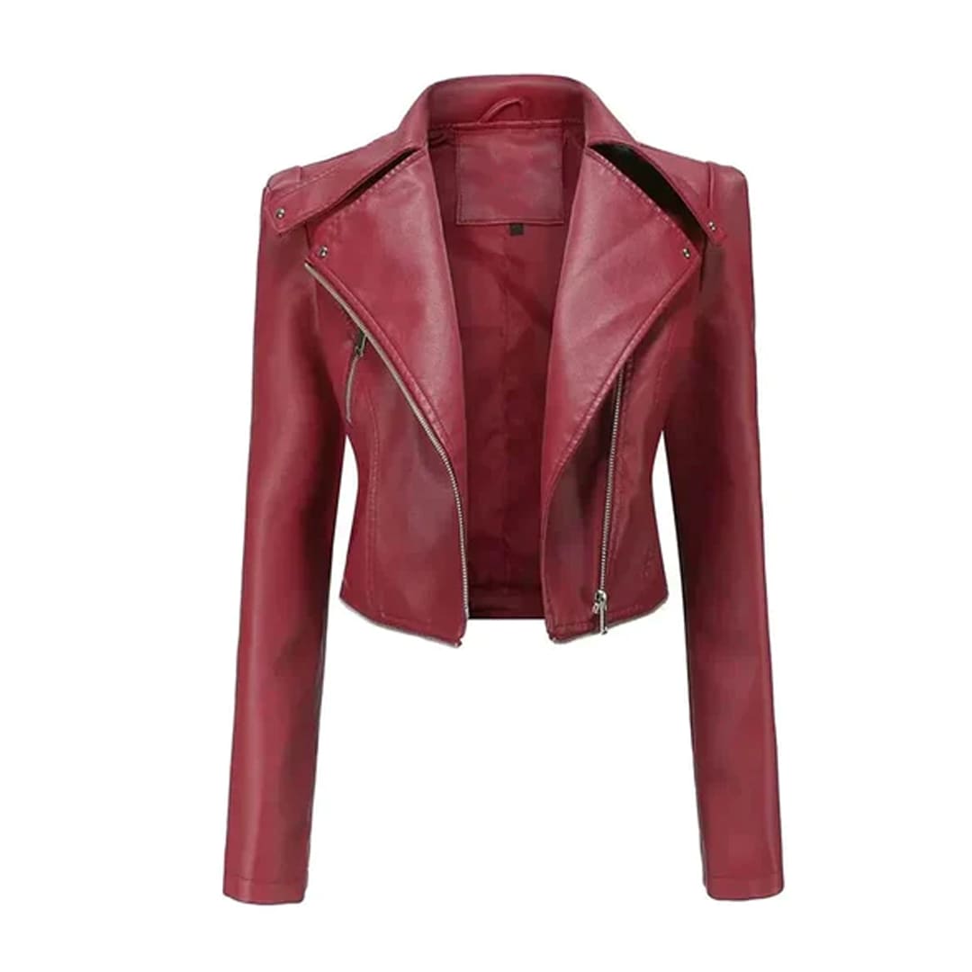 Women Burgundy Kirsten Asymmetrical Style Original Leather Jacket