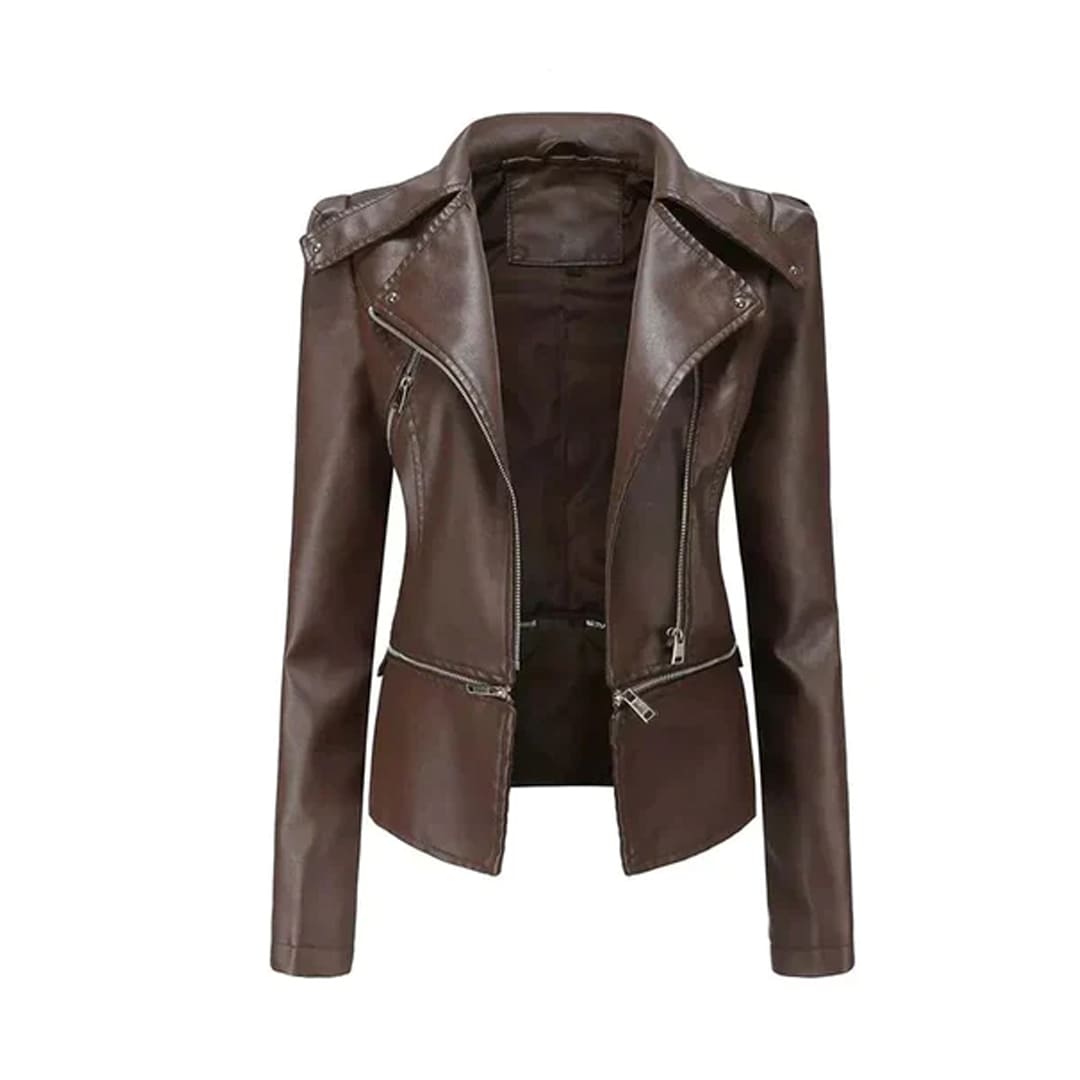 Women Brown Kirsten Asymmetrical Style Original Leather Jacket