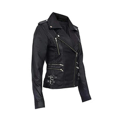 Women's Black Asymmetrical Front Zip Fitted Moto Jacket