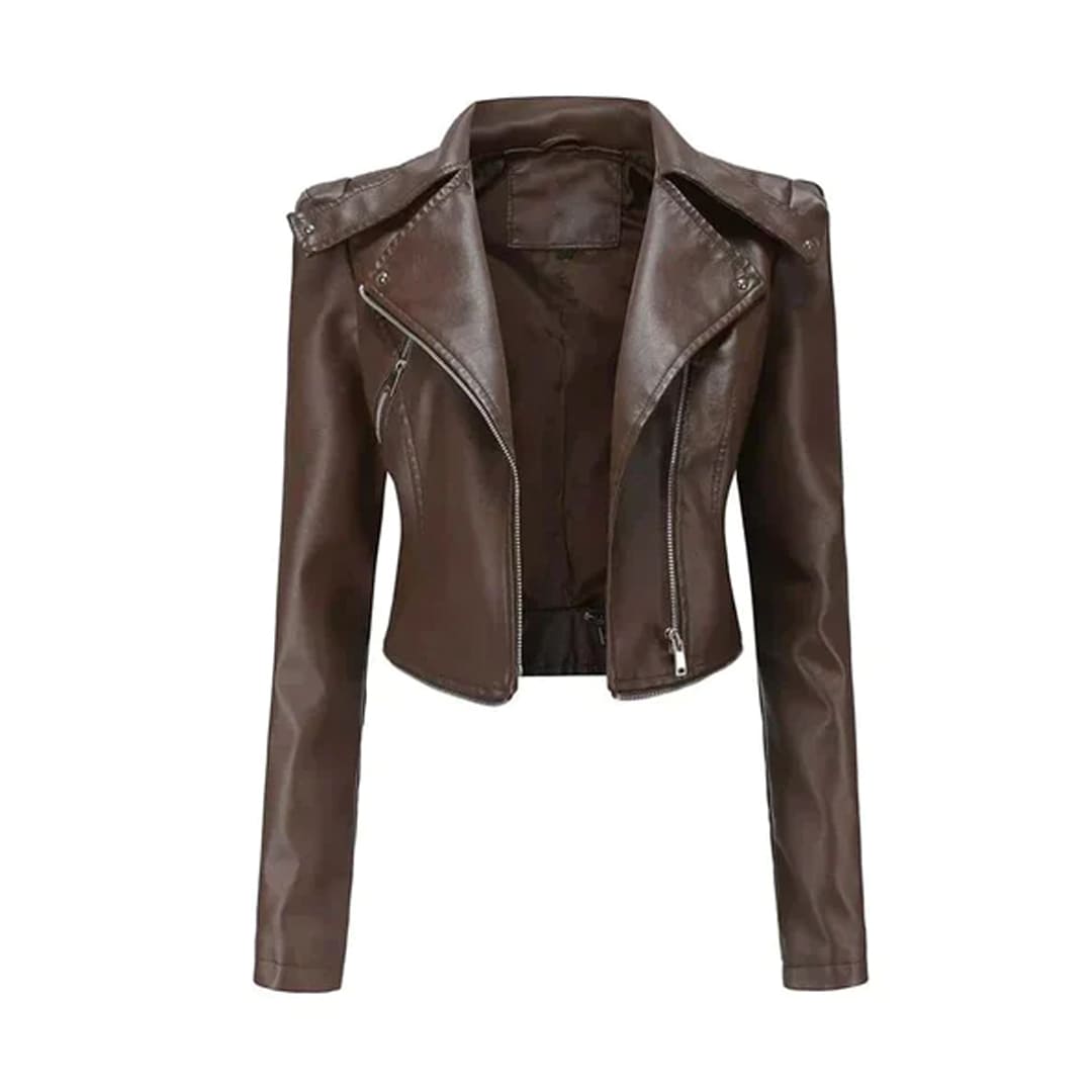 Women Brown Kirsten Asymmetrical Style Original Leather Jacket