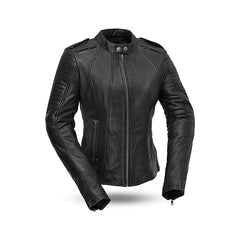 Women's Quilted Snap Collar Classic Biker Jacket