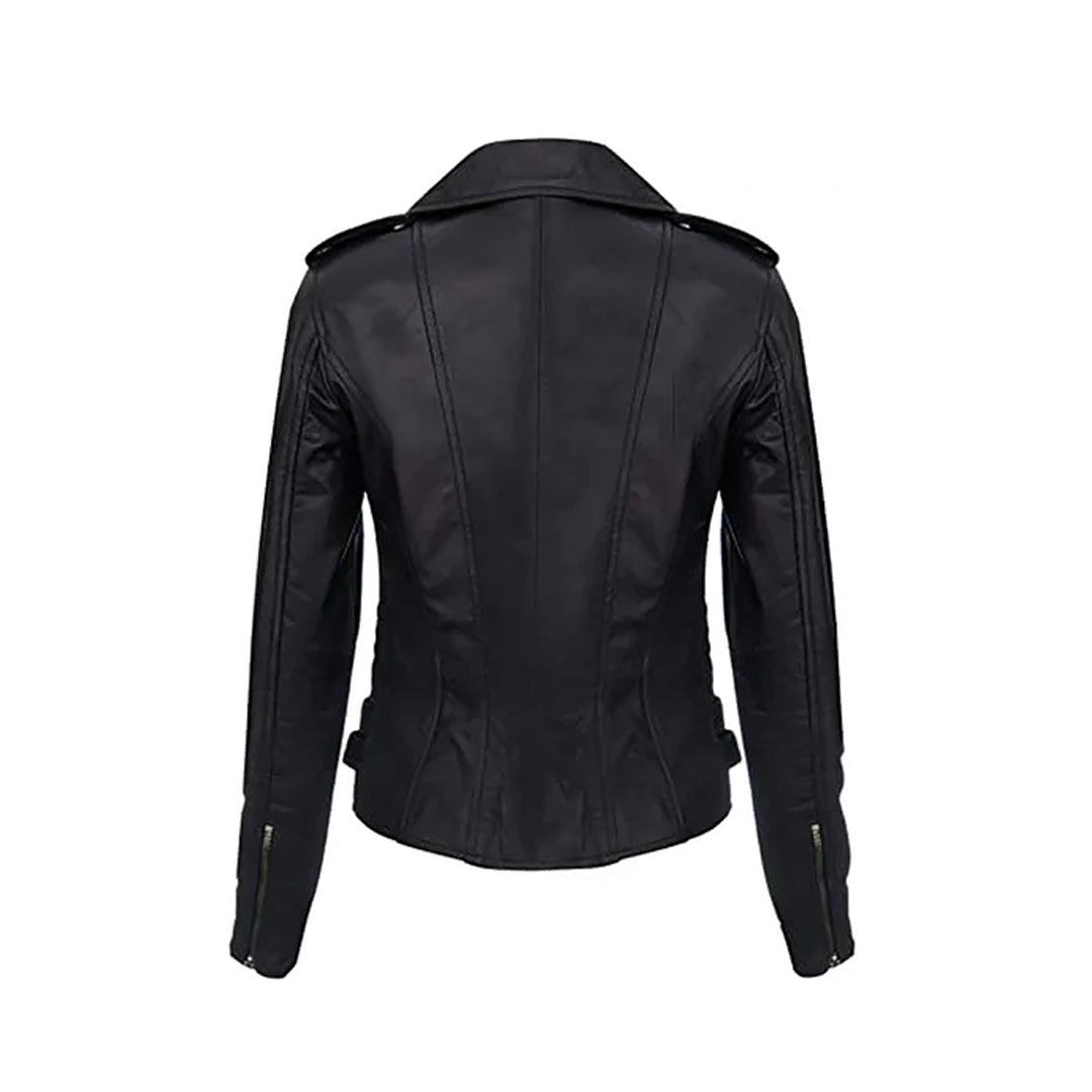 Women's Black Asymmetrical Front Zip Fitted Moto Jacket
