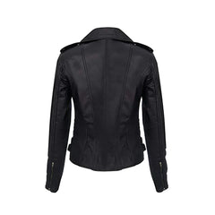 Women's Black Asymmetrical Front Zip Fitted Moto Jacket