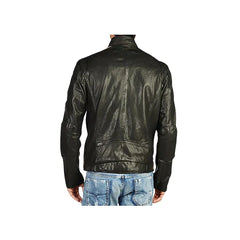 Men's Front Removeable Genuine Leather Biker Jacket