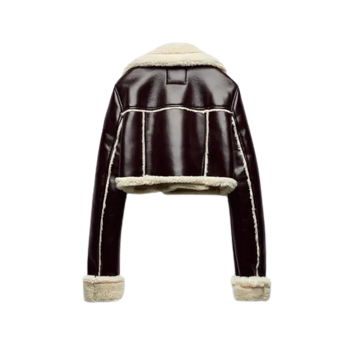 Women's Asymmetrical Shearling Leather Cropped Jacket