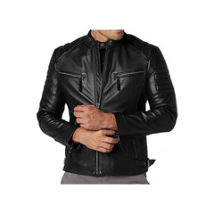 Men's Snap Collar Zipper Closure Basic Motorcycle Jacket