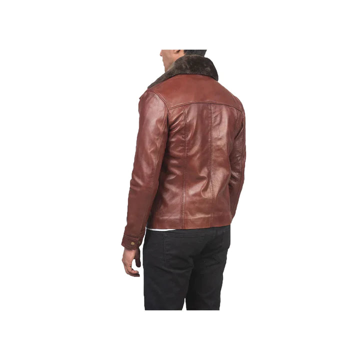 Men's Full Zip Fur Collar Original Leather Jacket