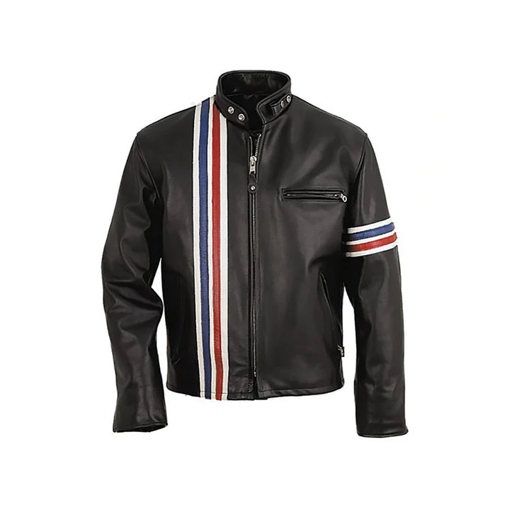 Men's Vertical Striped Motorcycle Jacket