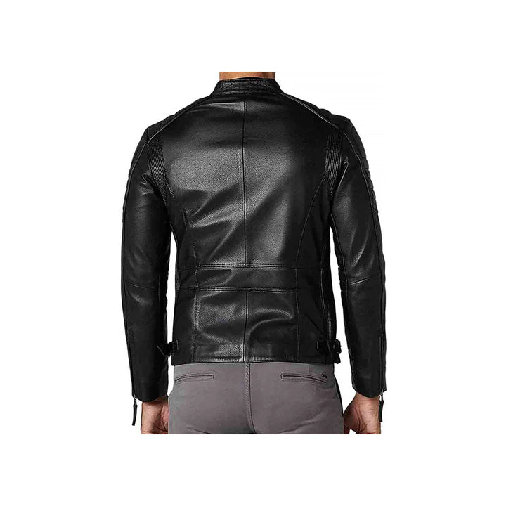 Men's Snap Collar Zipper Closure Basic Motorcycle Jacket