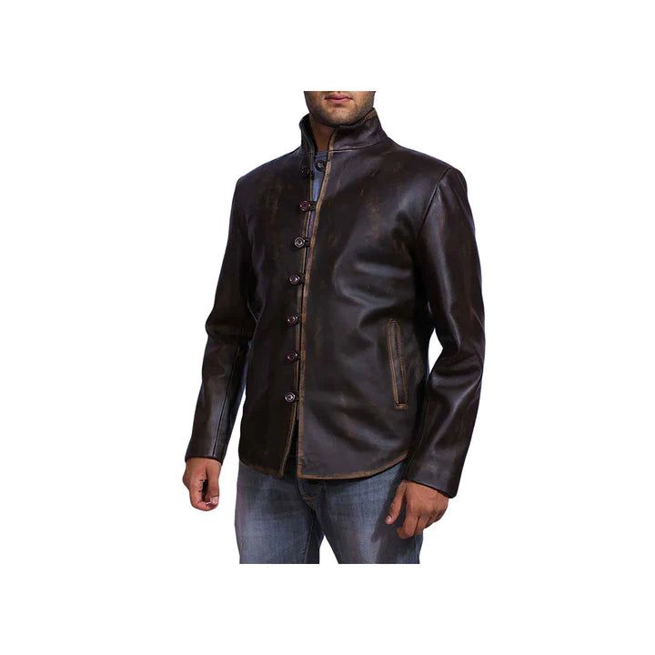 Men's Front Buttoned Original Leather Jacket