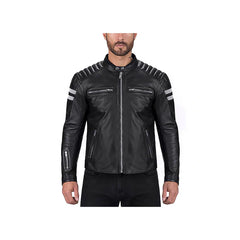 Men's Striped Padded Shoulder Leather Jacket