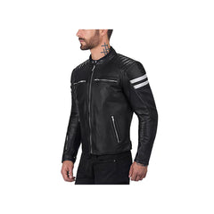 Men's Striped Padded Shoulder Leather Jacket