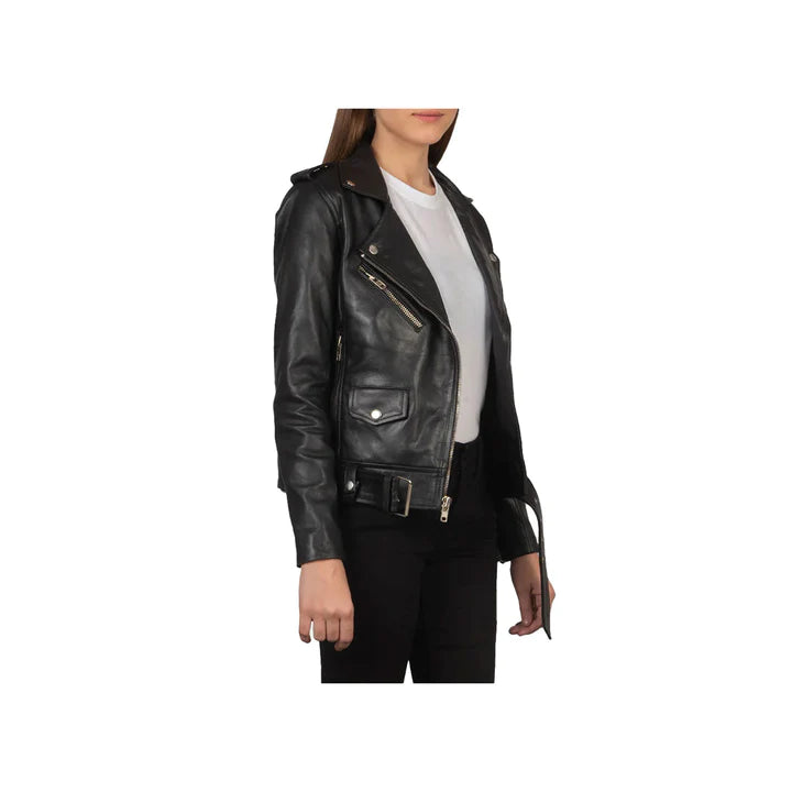 Women's Belted Asymmetrical Original Leather Moto Jacket