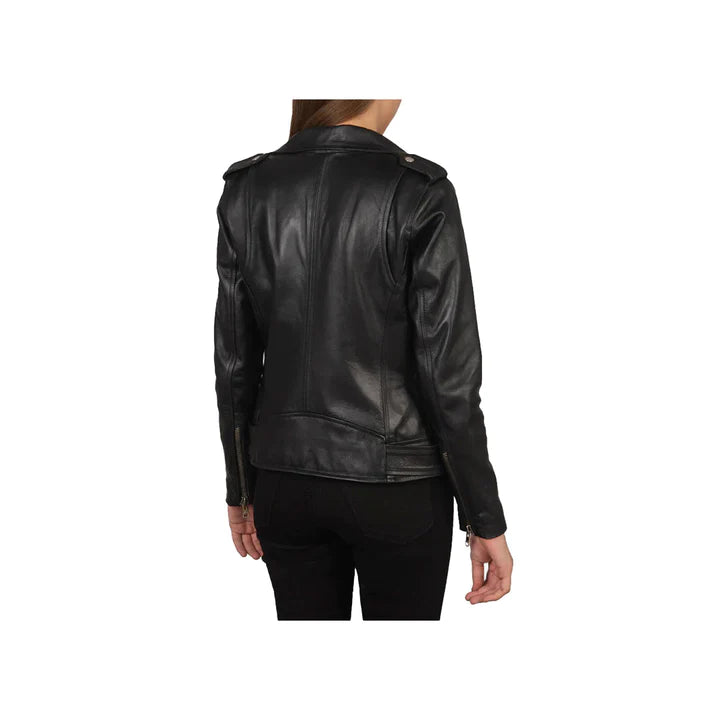 Women's Belted Asymmetrical Original Leather Moto Jacket