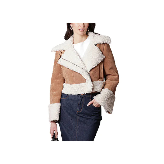 Women's Asymmetrical Suede Leather Cropped Jacket