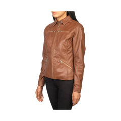 Women's Full Zip Shirt Collar Original Leather Jacket