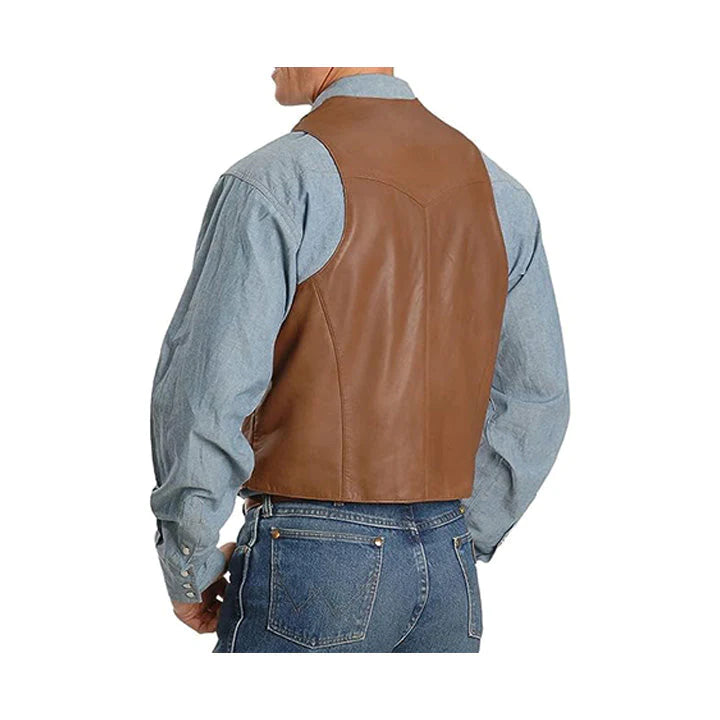 Men's Coffee Whipstitch Genuine Leather Vest