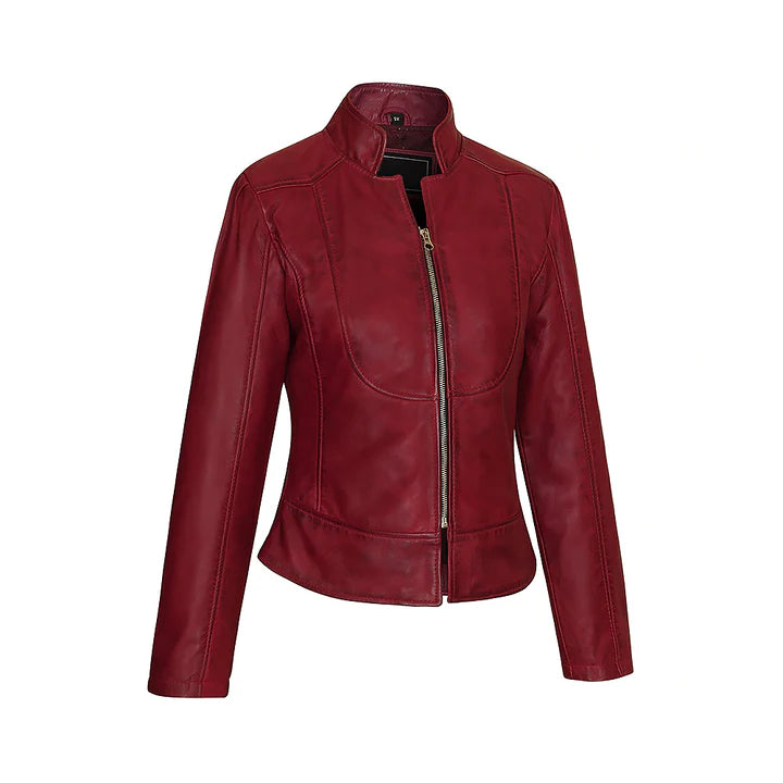 Women's Burgundy Slim Fit Premium Leather Jacket