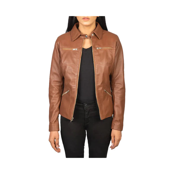 Women's Full Zip Shirt Collar Original Leather Jacket – Nomad Nappa