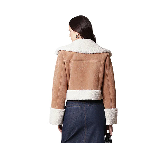 Women's Asymmetrical Suede Leather Cropped Jacket