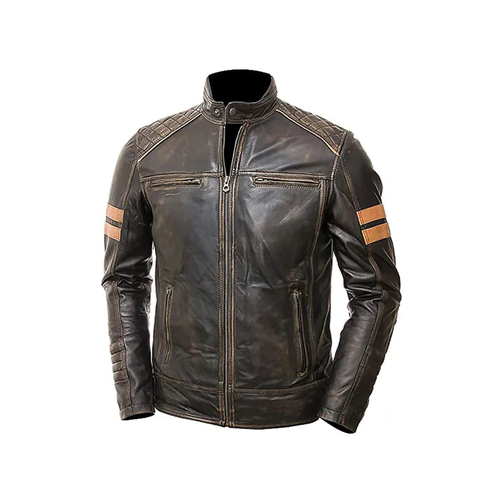 Men's Distressed Cafe Racer Leather Jacket