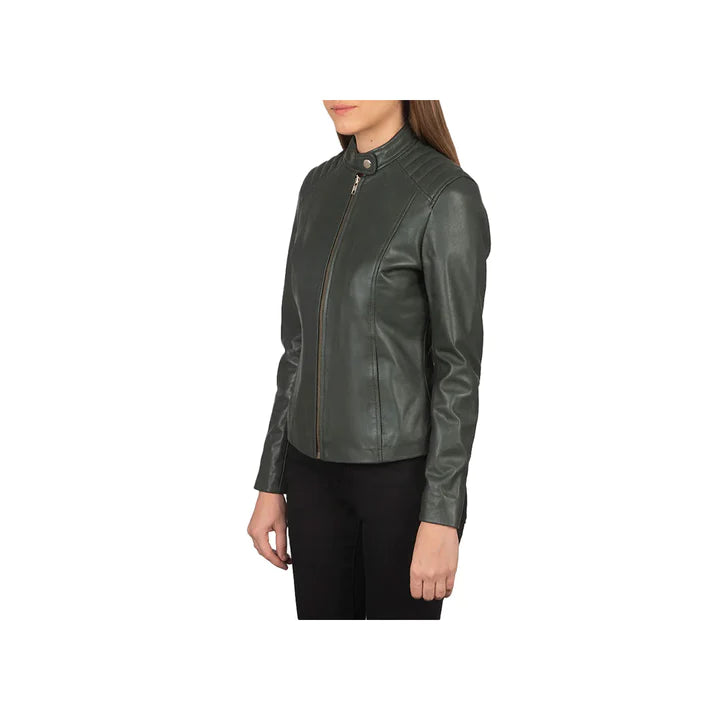 Women's Snap Collar Original Leather Biker Jacket