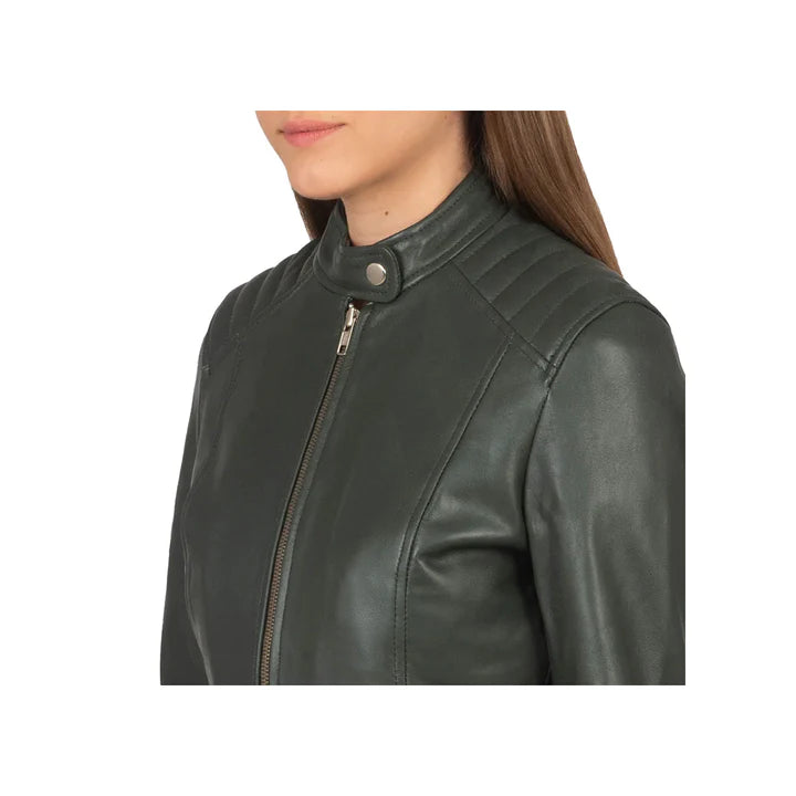 Women's Snap Collar Original Leather Biker Jacket