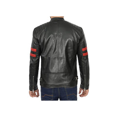 Men's Red Stripes Moto Original Leather Jacket