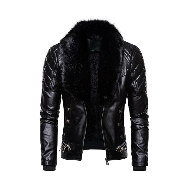 Black Men's Removable Fur Collar Jacket