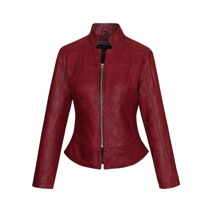 Women's Burgundy Slim Fit Premium Leather Jacket