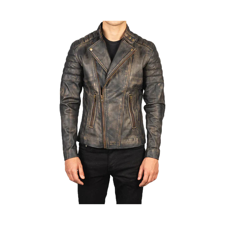 Men's Distressed Original Leather Biker Jacket