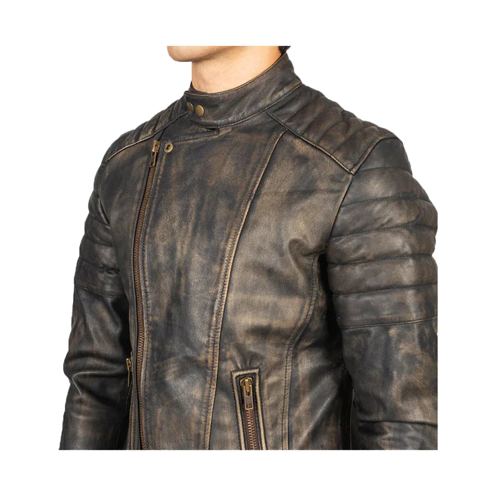 Men's Distressed Original Leather Biker Jacket