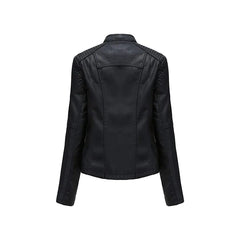 Women's Black Short Zip Lace Up Shoulder Moto Jacket