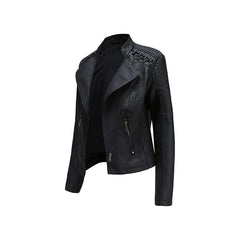 Women's Black Short Zip Lace Up Shoulder Moto Jacket